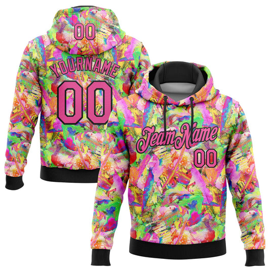 Custom Stitched Graffiti Pattern Pink-Black 3D Watercolor Grunge Art Sports Pullover Sweatshirt Hoodie - Main View