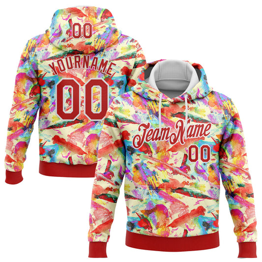 Custom Stitched Graffiti Pattern Red-White 3D Watercolor Grunge Art Sports Pullover Sweatshirt Hoodie - Main View