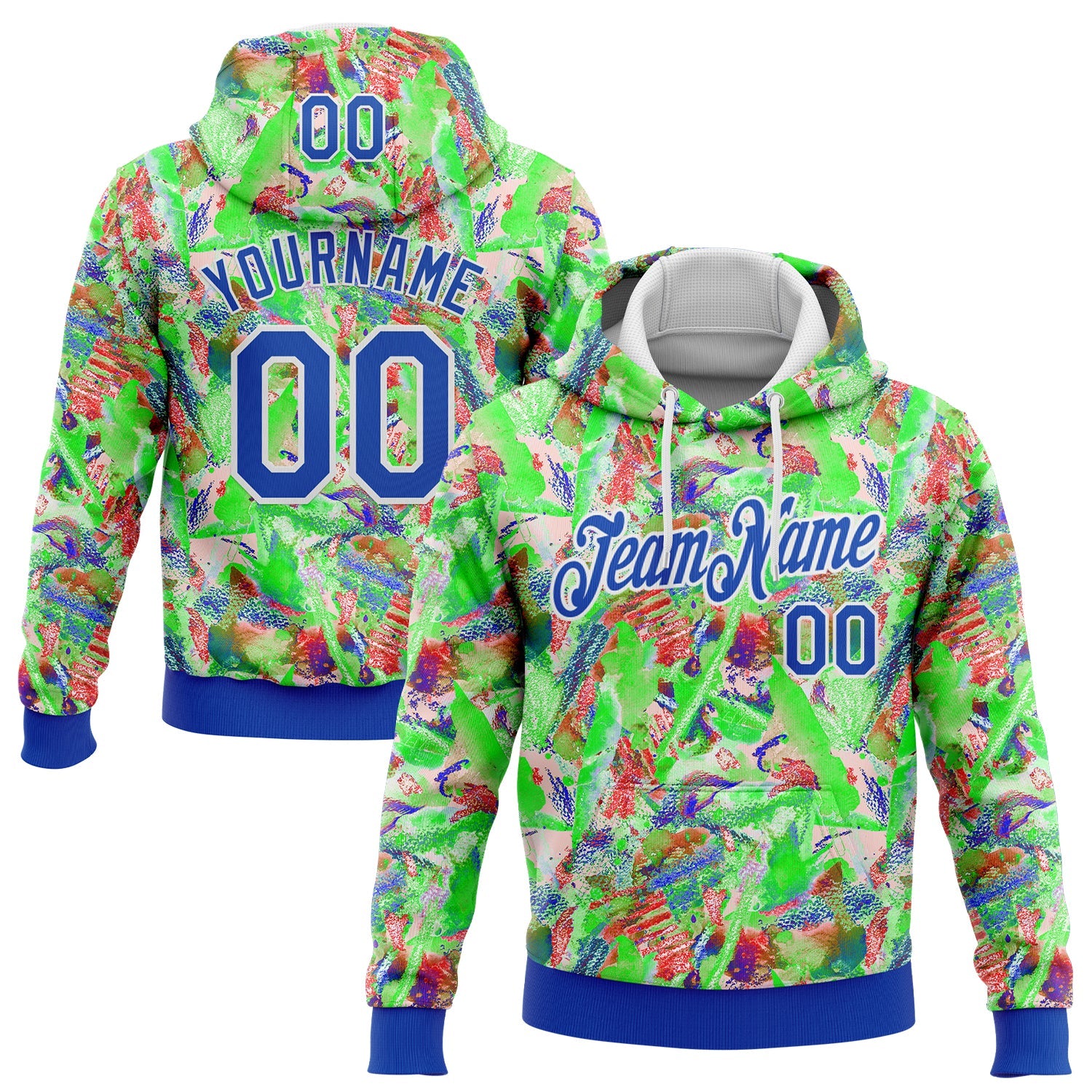 Custom Stitched Graffiti Pattern Thunder Blue-White 3D Watercolor Grunge Art Sports Pullover Sweatshirt Hoodie - Main View