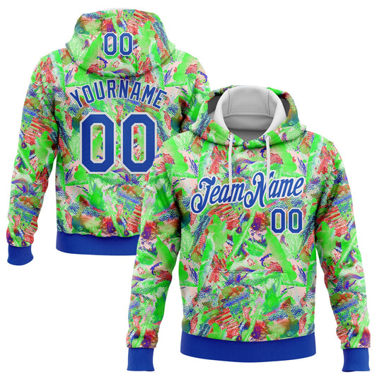 Custom Stitched Graffiti Pattern Thunder Blue-White 3D Watercolor Grunge Art Sports Pullover Sweatshirt Hoodie - Main View