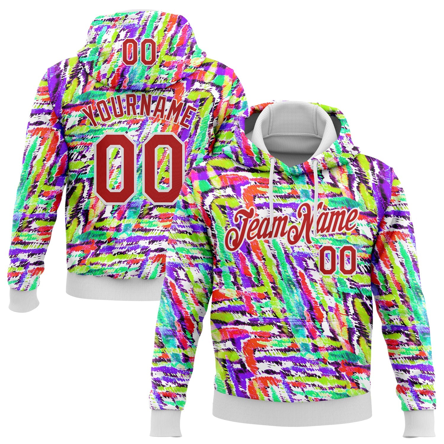 Custom Stitched Graffiti Pattern Red-White 3D Watercolor Grunge Art Sports Pullover Sweatshirt Hoodie - Main View