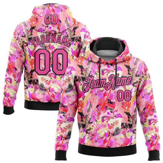 Custom Stitched Graffiti Pattern Pink-Black 3D Watercolor Grunge Art Sports Pullover Sweatshirt Hoodie - Main View