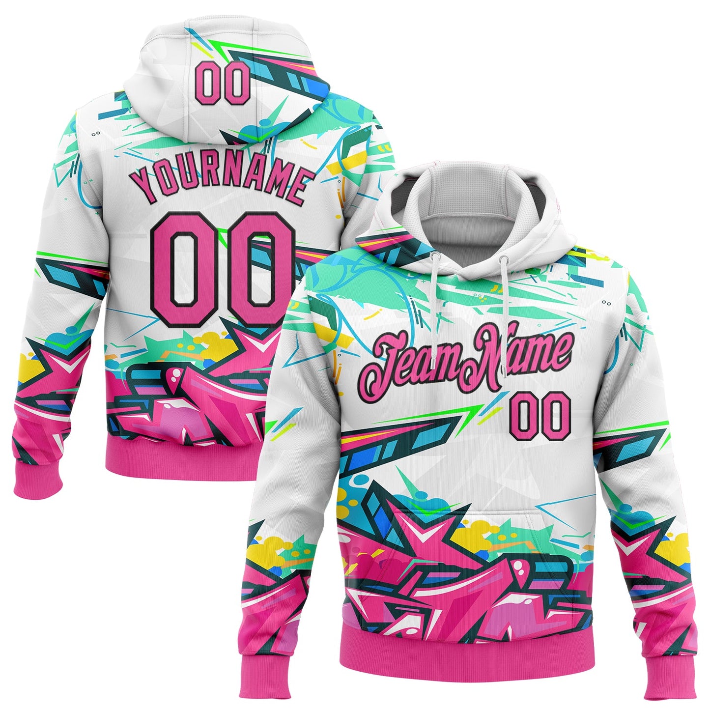 Custom Stitched Graffiti Pattern Pink-Black 3D Abstract Splashes Sports Pullover Sweatshirt Hoodie - Main View