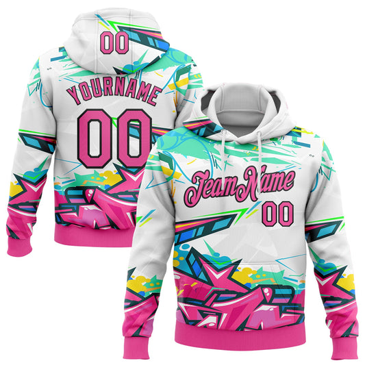 Custom Stitched Graffiti Pattern Pink-Black 3D Abstract Splashes Sports Pullover Sweatshirt Hoodie - Main View