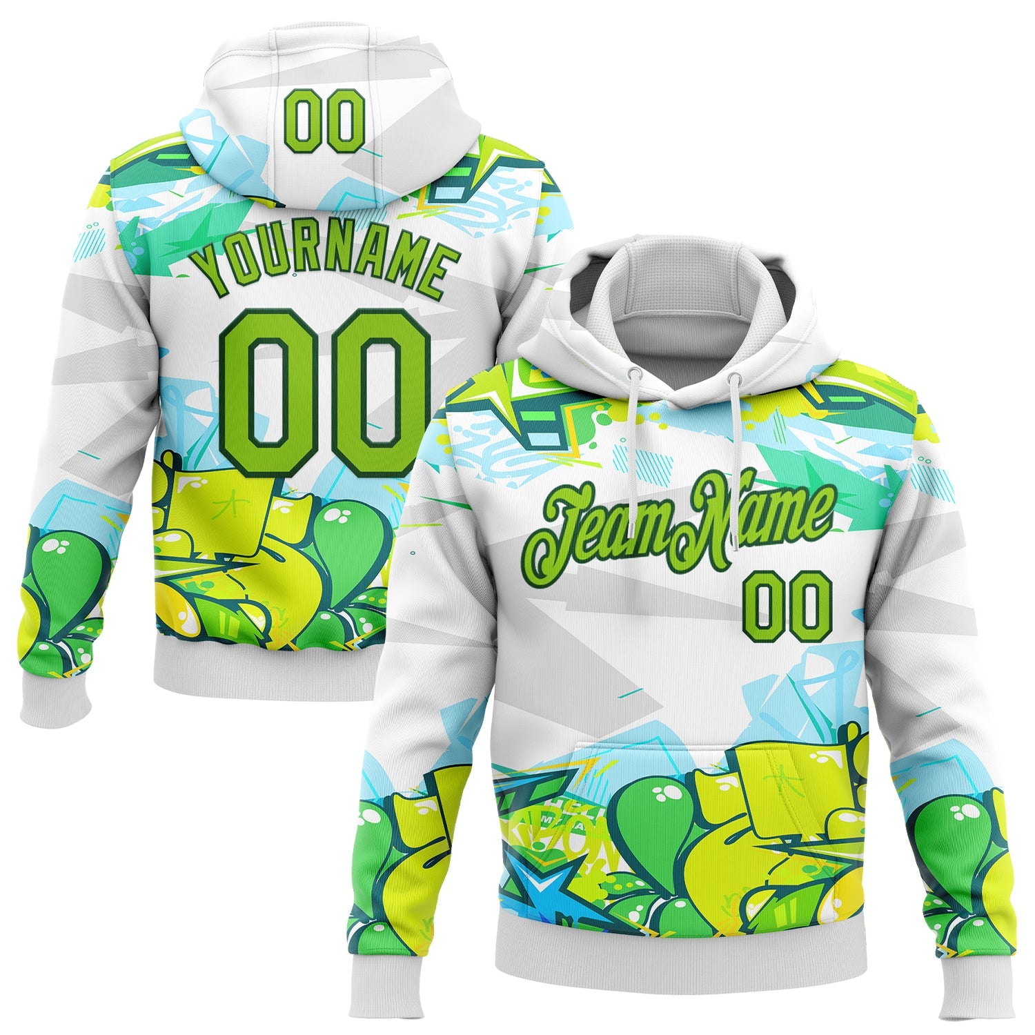 Custom Stitched Graffiti Pattern Neon Green-Green 3D Trendy Abstract Urban Street Art Sports Pullover Sweatshirt Hoodie - Main View