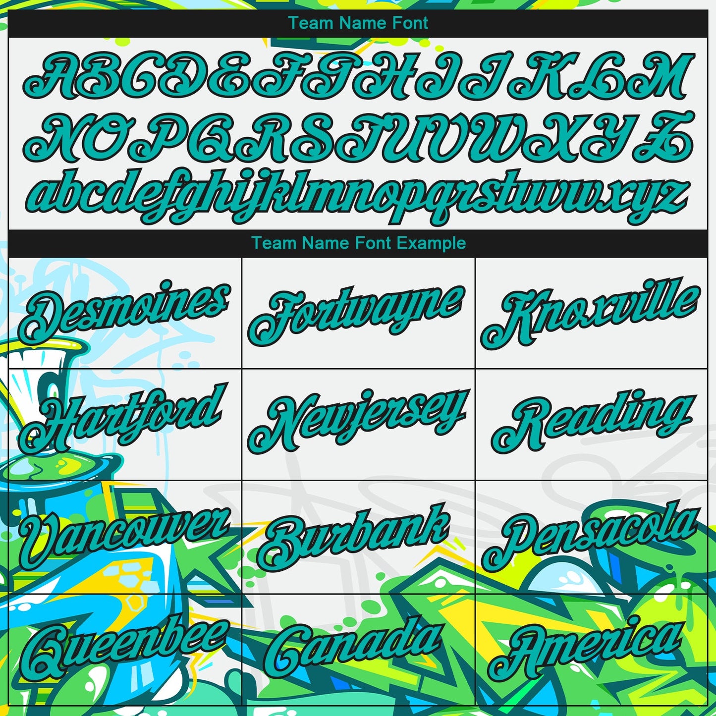 Custom Stitched Graffiti Pattern Aqua-Black 3D Trendy Abstract Urban Street Art Sports Pullover Sweatshirt Hoodie view 3