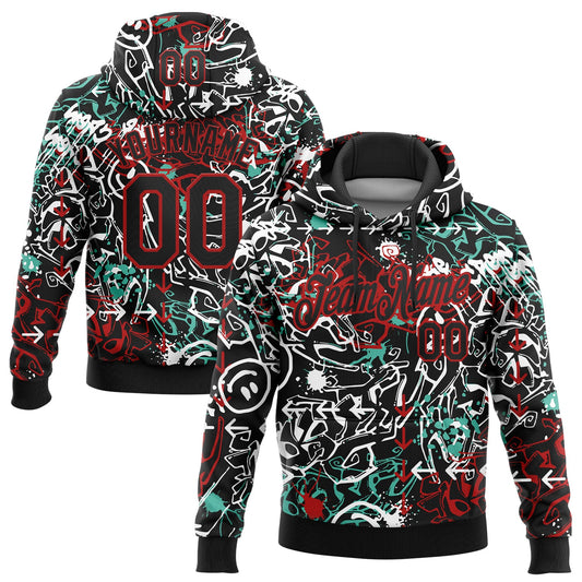 Custom Stitched Graffiti Pattern Black-Red 3D Abstract Grunge Art Sports Pullover Sweatshirt Hoodie - Main View