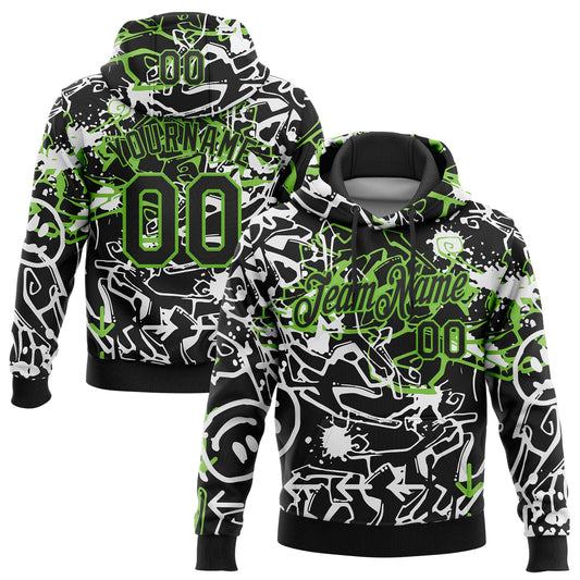 Custom Stitched Graffiti Pattern Black-Aurora Green 3D Abstract Grunge Art Sports Pullover Sweatshirt Hoodie - Main View