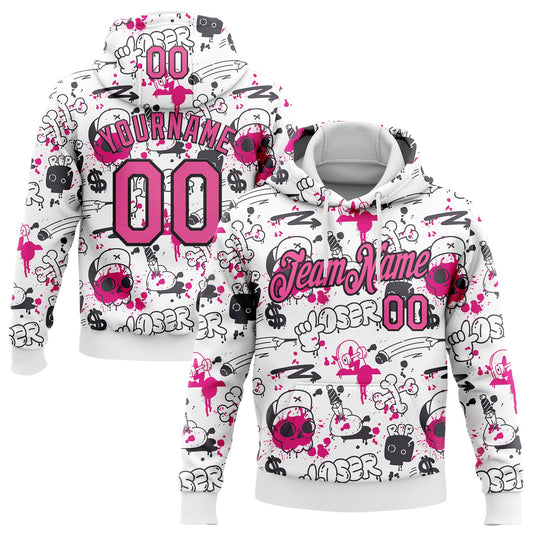Custom Stitched Graffiti Pattern Pink-Black 3D Abstract Grunge Art Sports Pullover Sweatshirt Hoodie - Main View