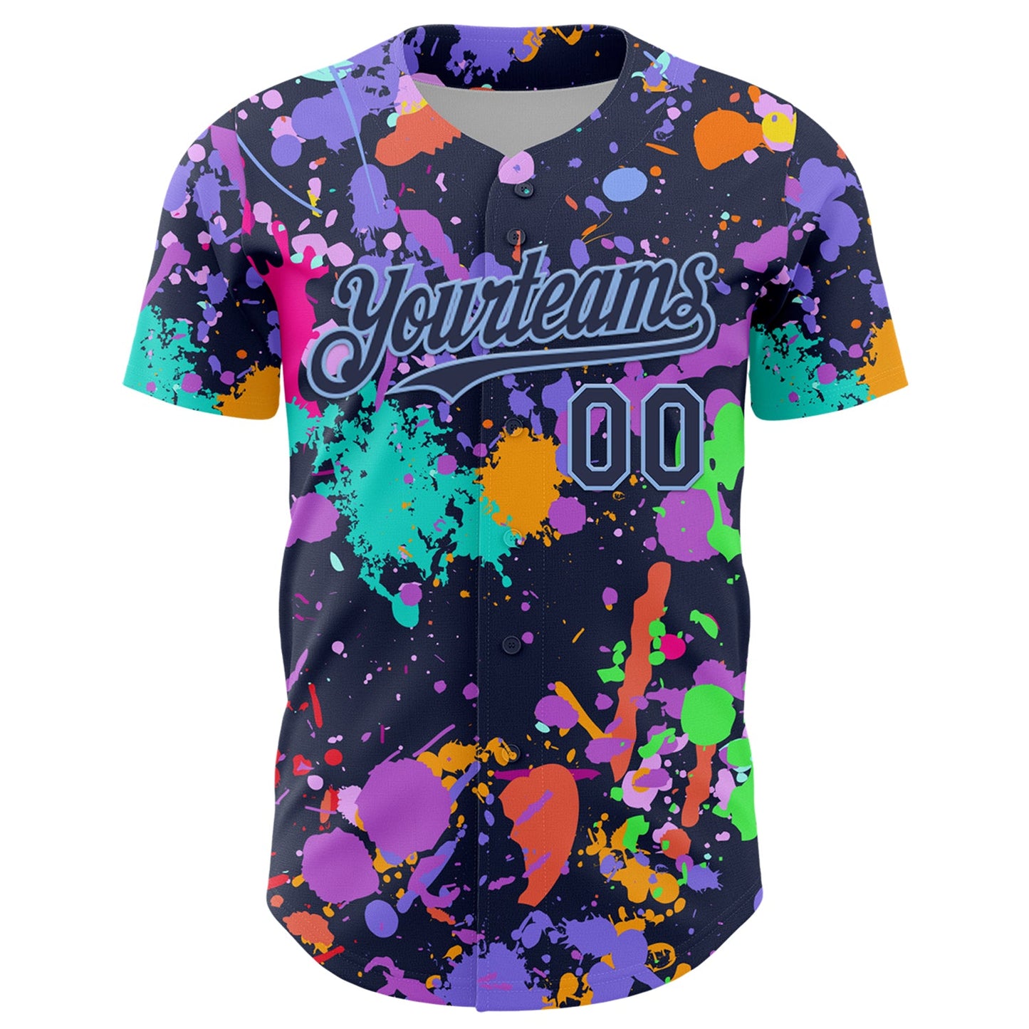 Custom Graffiti Pattern Navy-Light Blue Authentic Baseball Jersey view 2