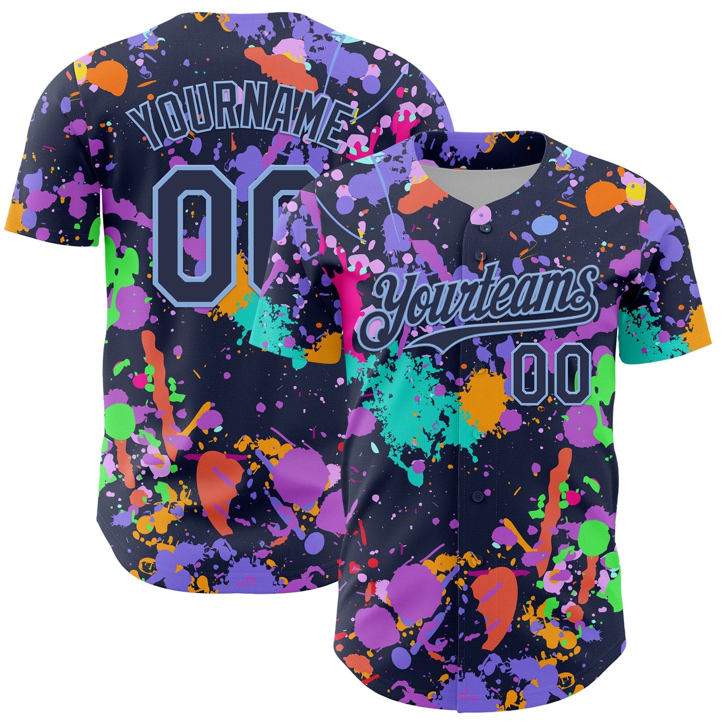 Custom Graffiti Pattern Navy-Light Blue Authentic Baseball Jersey - Main View