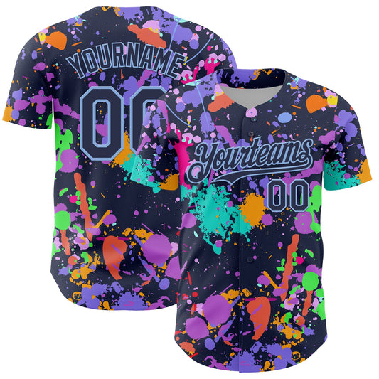 Custom Graffiti Pattern Navy-Light Blue Authentic Baseball Jersey - Main View