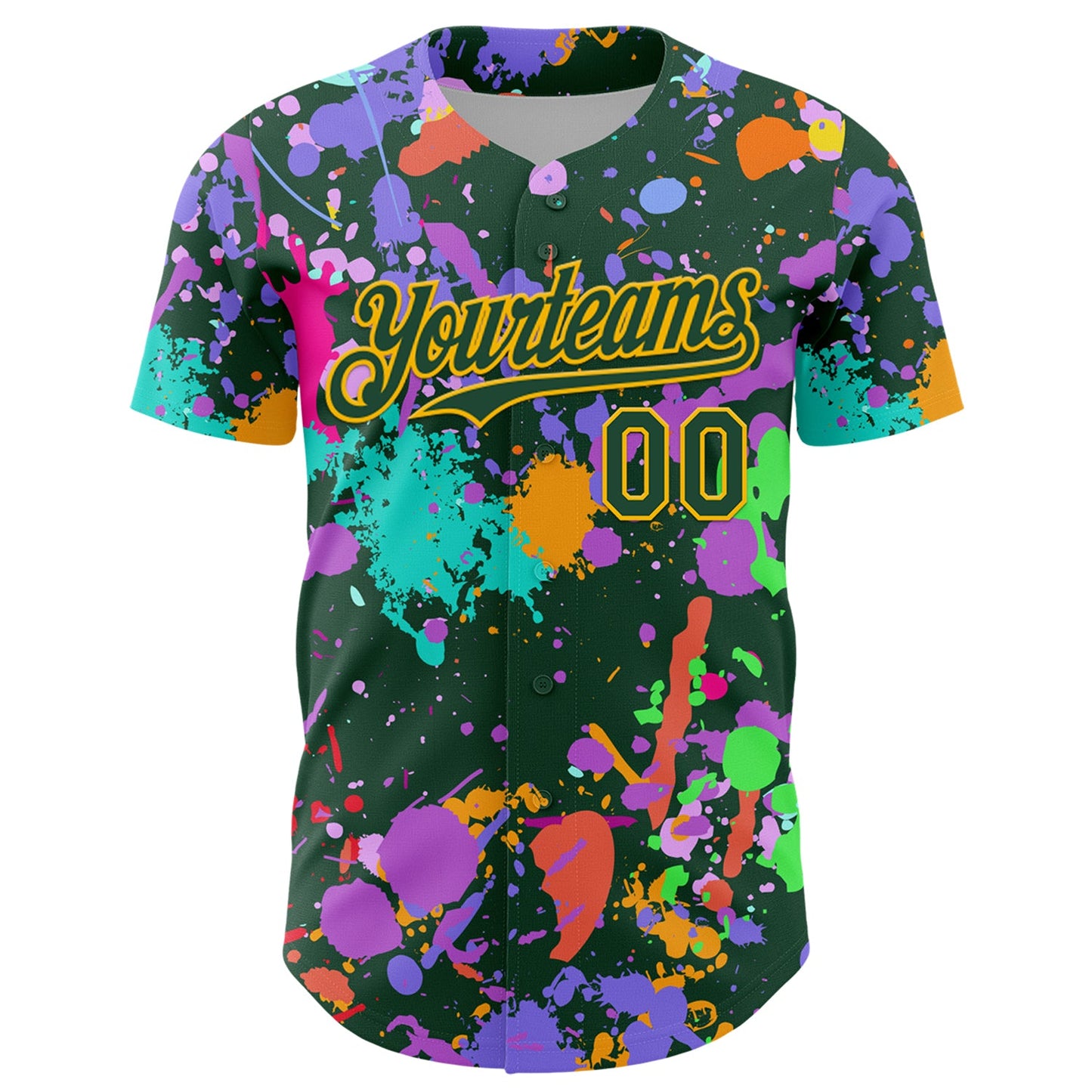 Custom Graffiti Pattern Green-Gold Authentic Baseball Jersey view 2