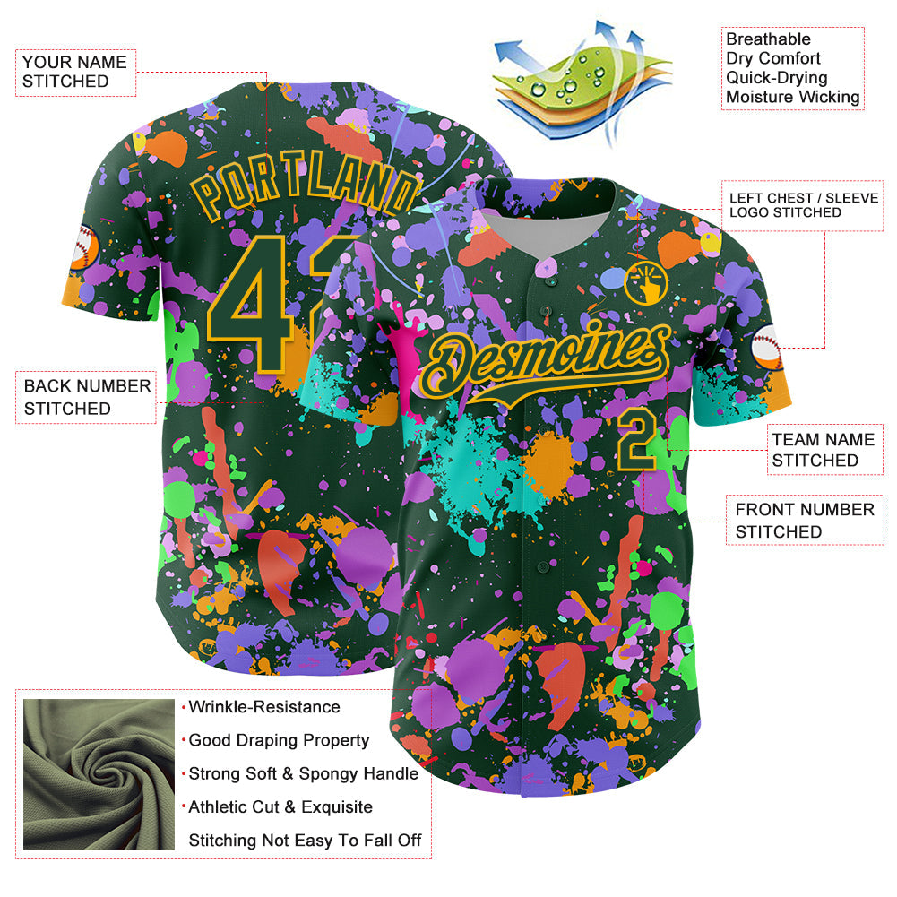Custom Graffiti Pattern Green-Gold Authentic Baseball Jersey view 3