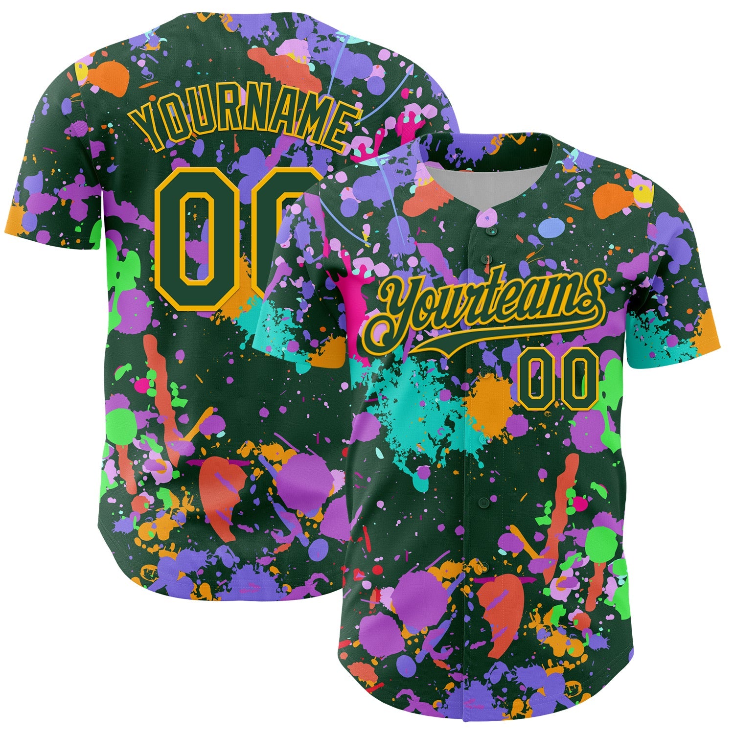 Custom Graffiti Pattern Green-Gold Authentic Baseball Jersey - Main View