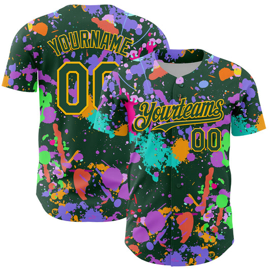 Custom Graffiti Pattern Green-Gold Authentic Baseball Jersey - Main View