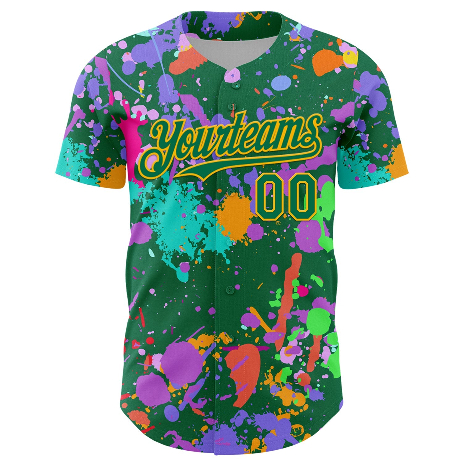 Custom Graffiti Pattern Kelly Green-Gold Authentic Baseball Jersey view 2