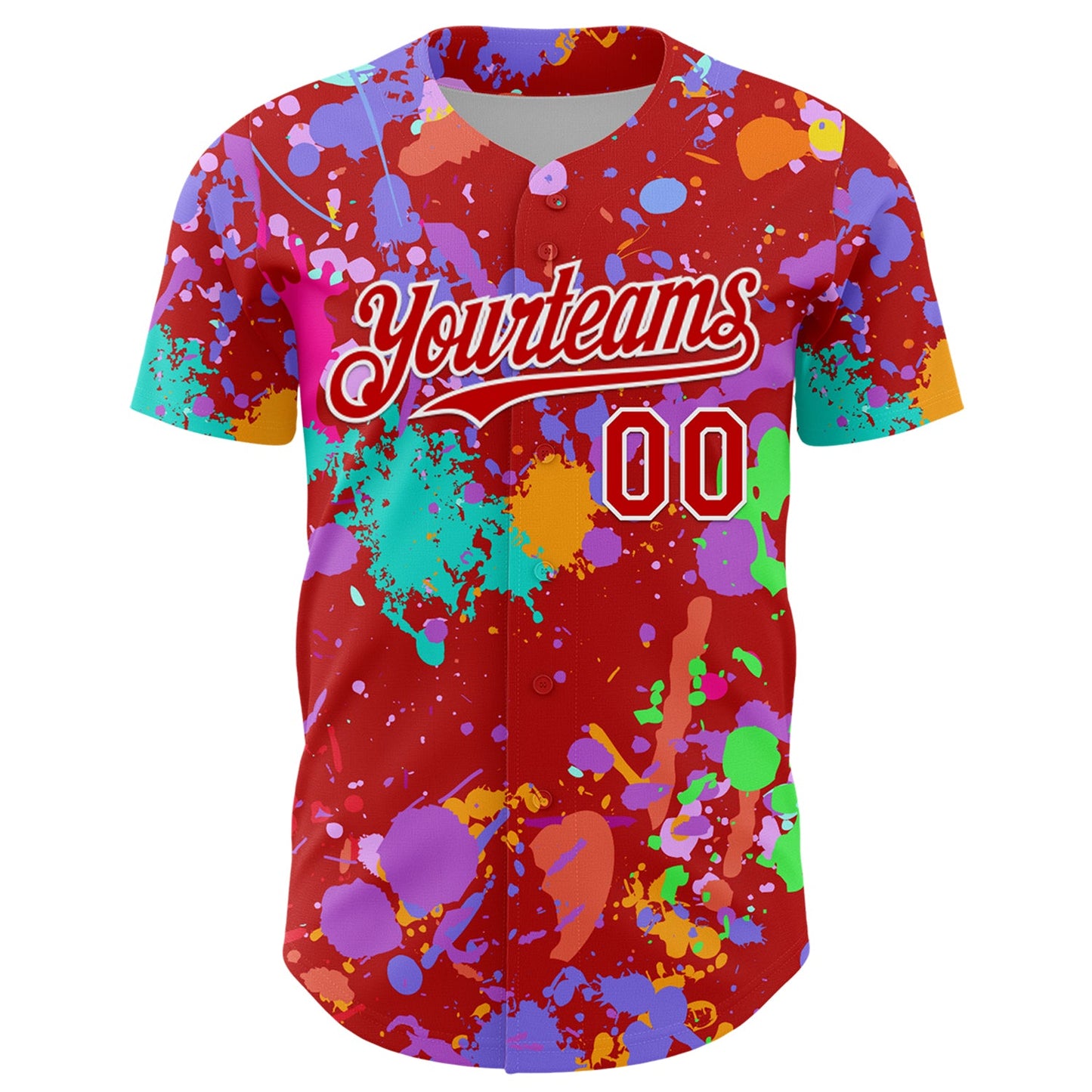 Custom Graffiti Pattern Red-White Authentic Baseball Jersey view 2