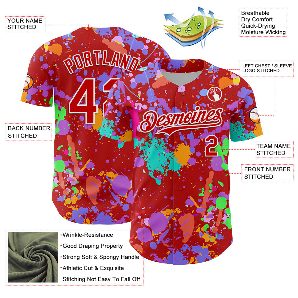 Custom Graffiti Pattern Red-White Authentic Baseball Jersey view 3