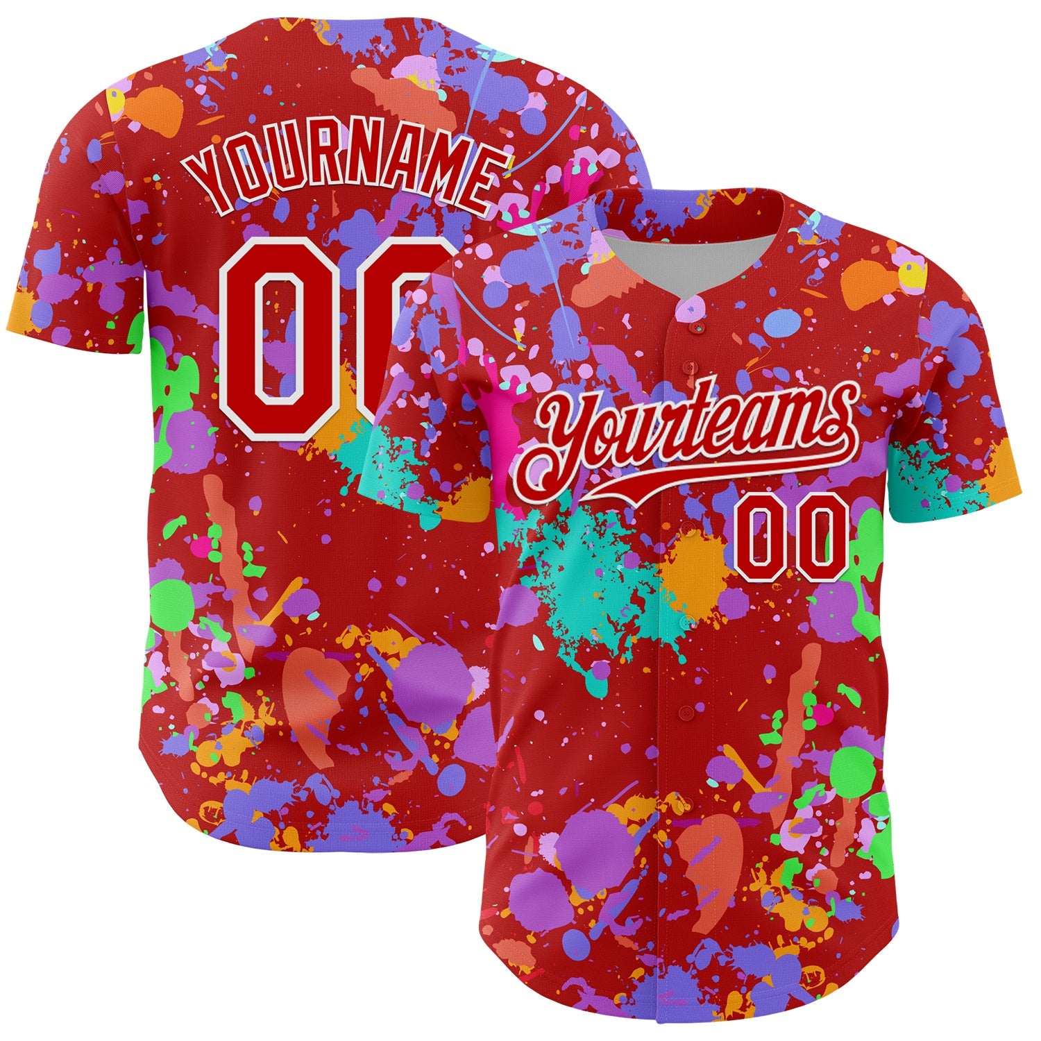 Custom Graffiti Pattern Red-White Authentic Baseball Jersey - Main View