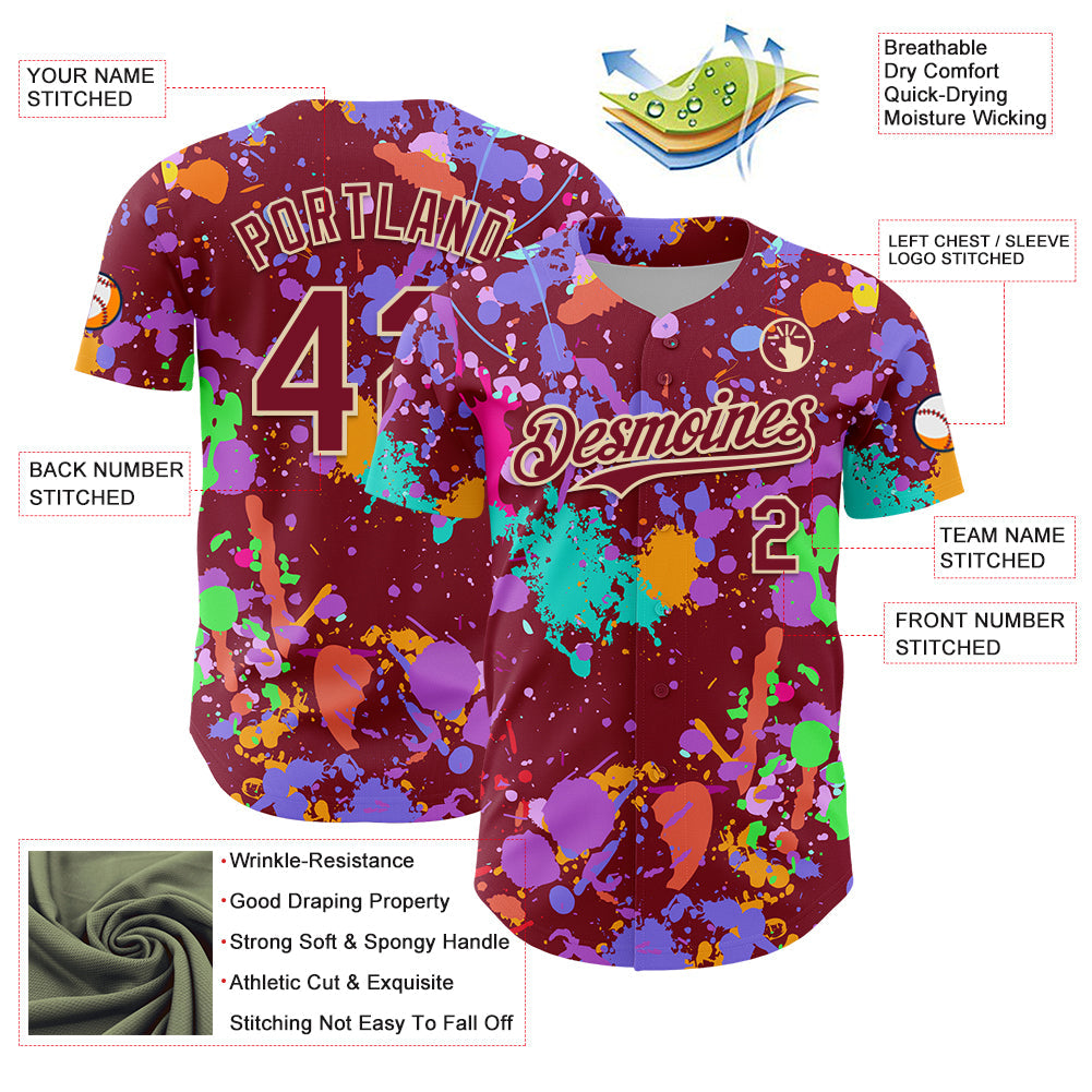Custom Graffiti Pattern Crimson-Cream Authentic Baseball Jersey view 3
