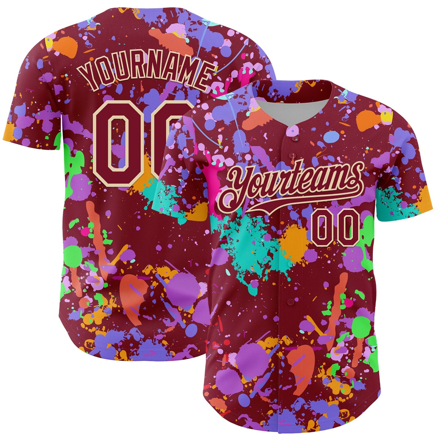 Custom Graffiti Pattern Crimson-Cream Authentic Baseball Jersey - Main View