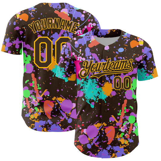 Custom Graffiti Pattern Brown-Gold Authentic Baseball Jersey - Main View