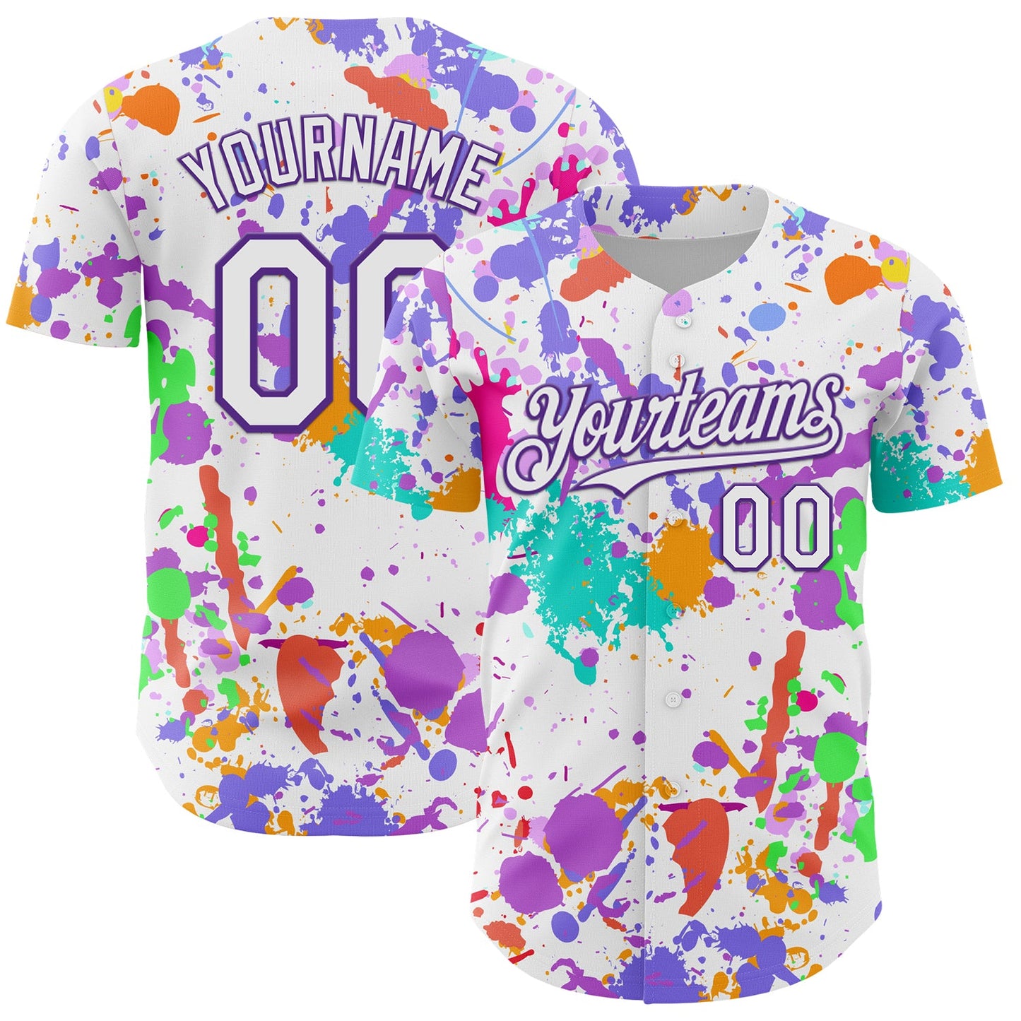 Custom Graffiti Pattern White-Purple Authentic Baseball Jersey - Main View