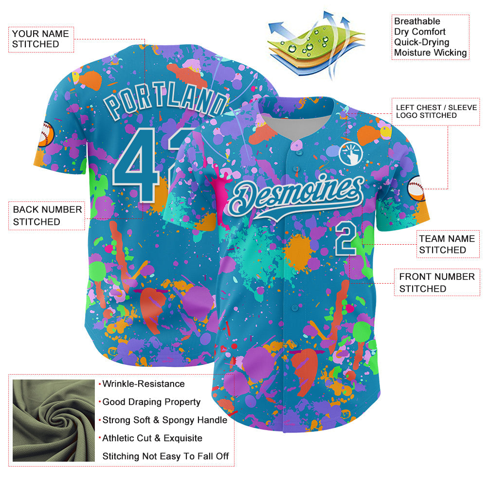 Custom Graffiti Pattern Panther Blue-White Authentic Baseball Jersey view 3