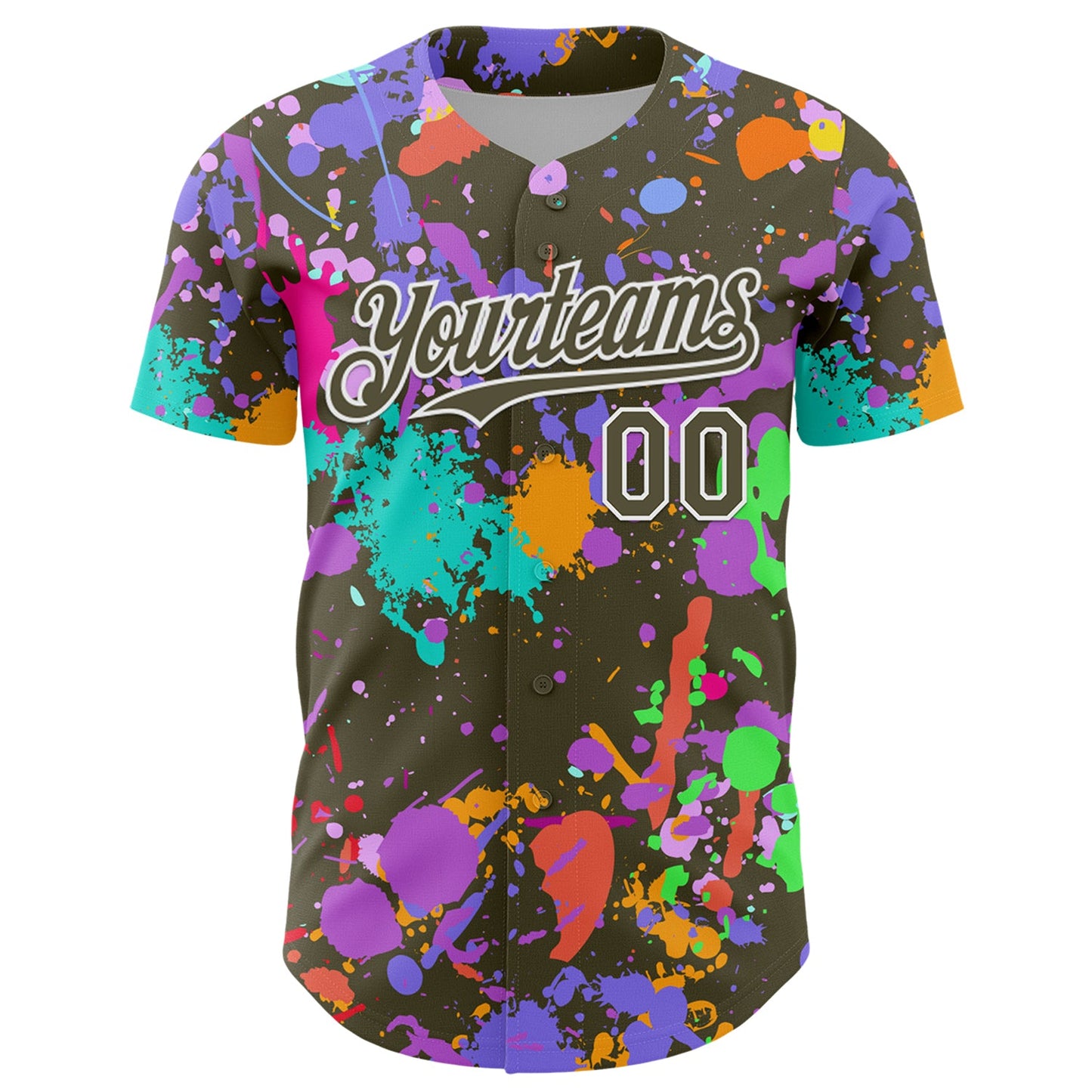 Custom Graffiti Pattern Olive-White Authentic Baseball Jersey view 2