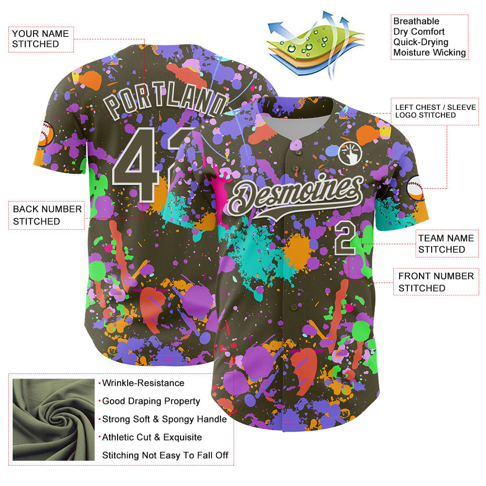 Custom Graffiti Pattern Olive-White Authentic Baseball Jersey view 3