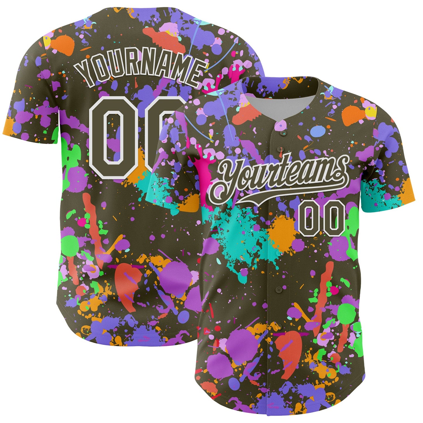Custom Graffiti Pattern Olive-White Authentic Baseball Jersey - Main View