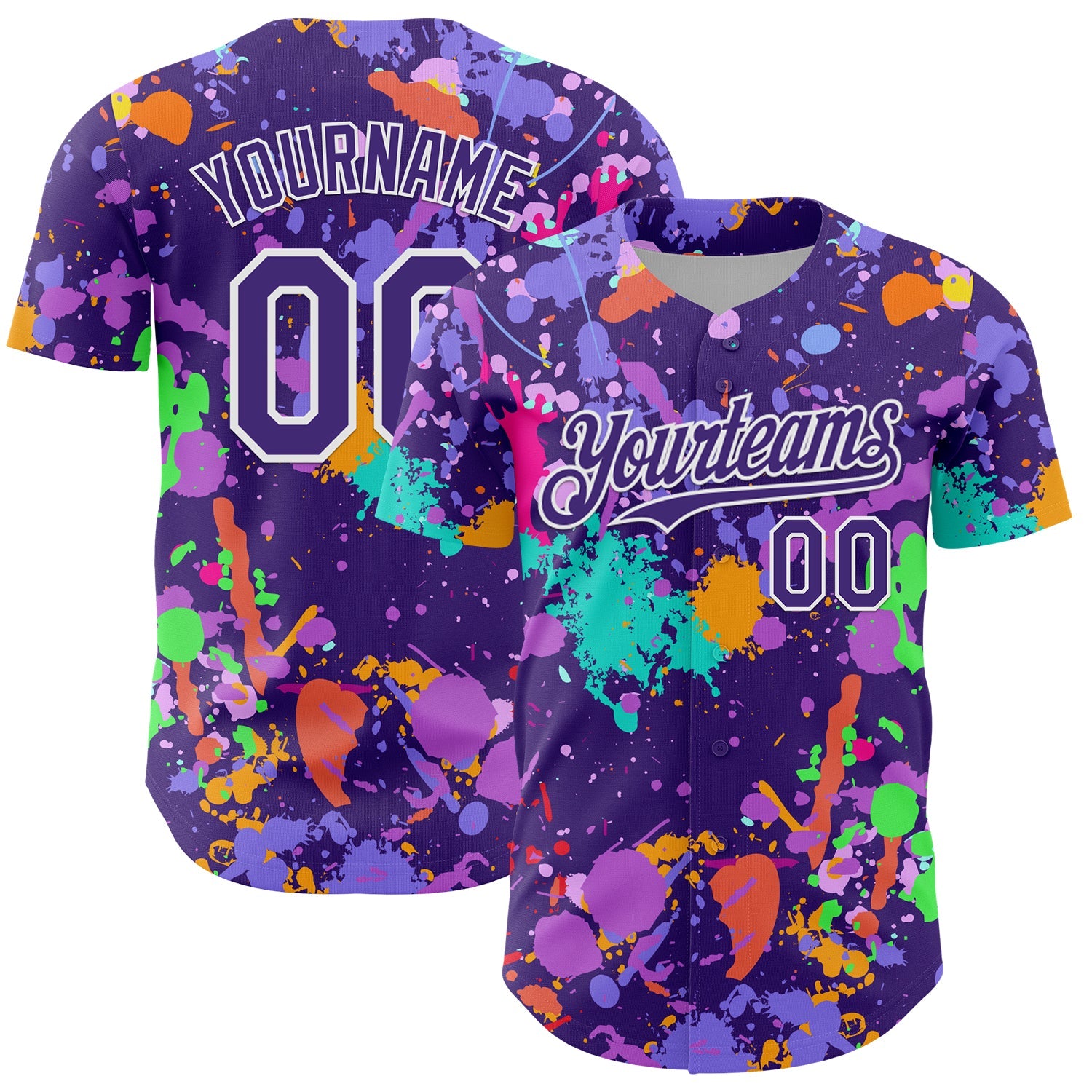 Custom Graffiti Pattern Purple-White Authentic Baseball Jersey - Main View