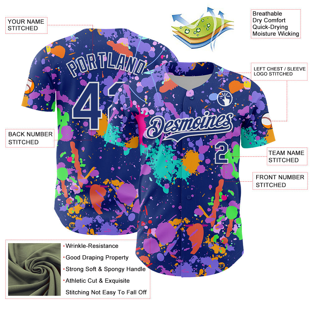 Custom Graffiti Pattern Royal-White Authentic Baseball Jersey view 3
