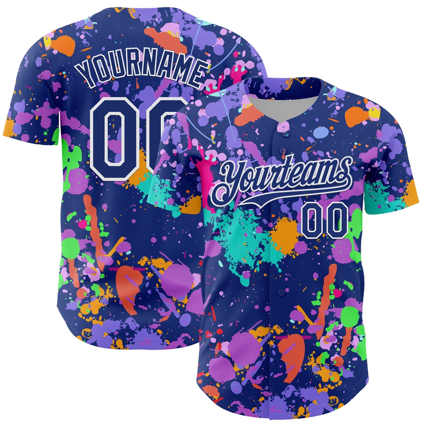 Custom Graffiti Pattern Royal-White Authentic Baseball Jersey - Main View