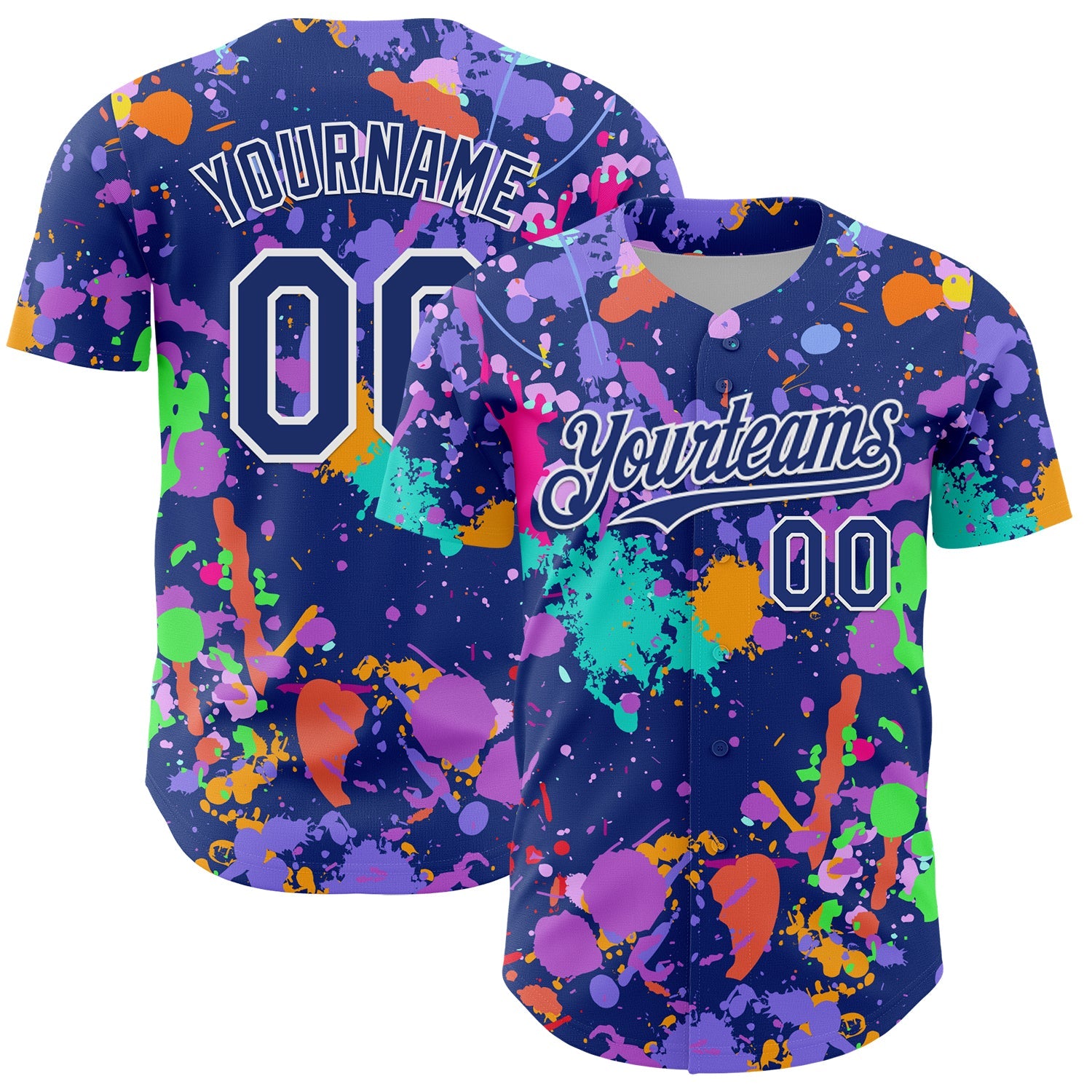 Custom Graffiti Pattern Royal-White Authentic Baseball Jersey - Main View