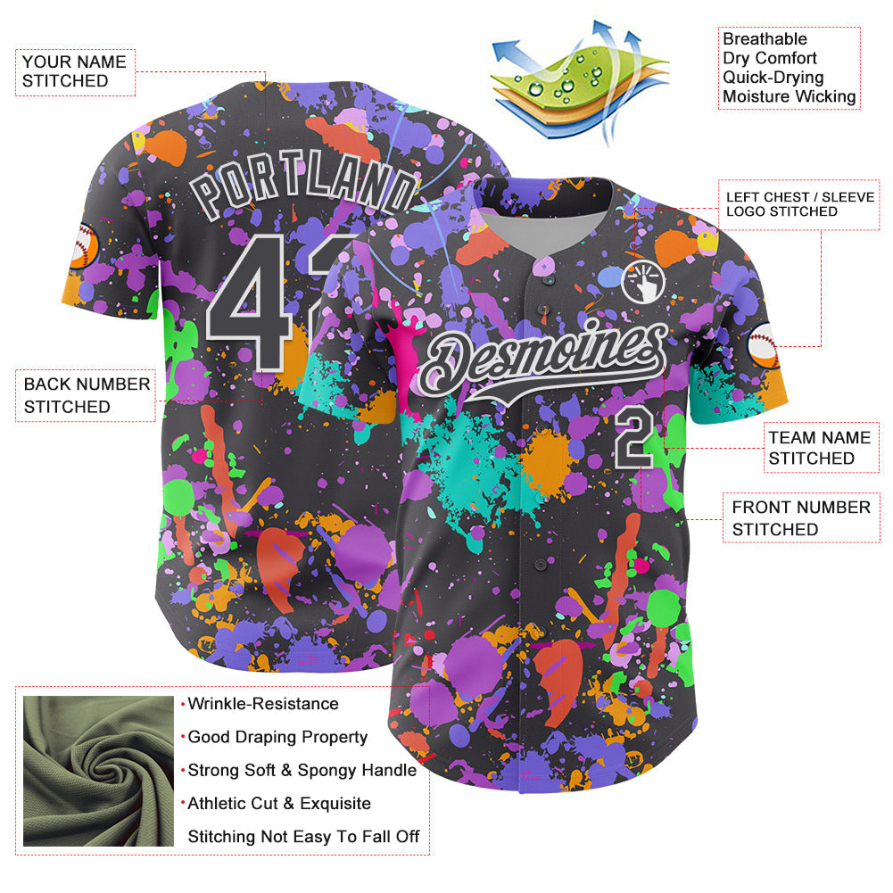 Custom Graffiti Pattern Steel Gray-White Authentic Baseball Jersey view 3