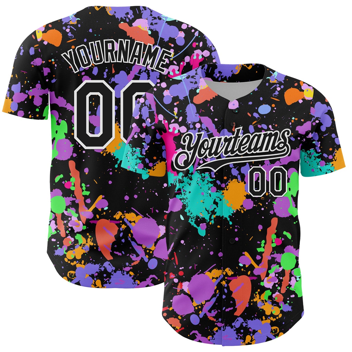 Custom Graffiti Pattern Black-White Authentic Baseball Jersey - Main View