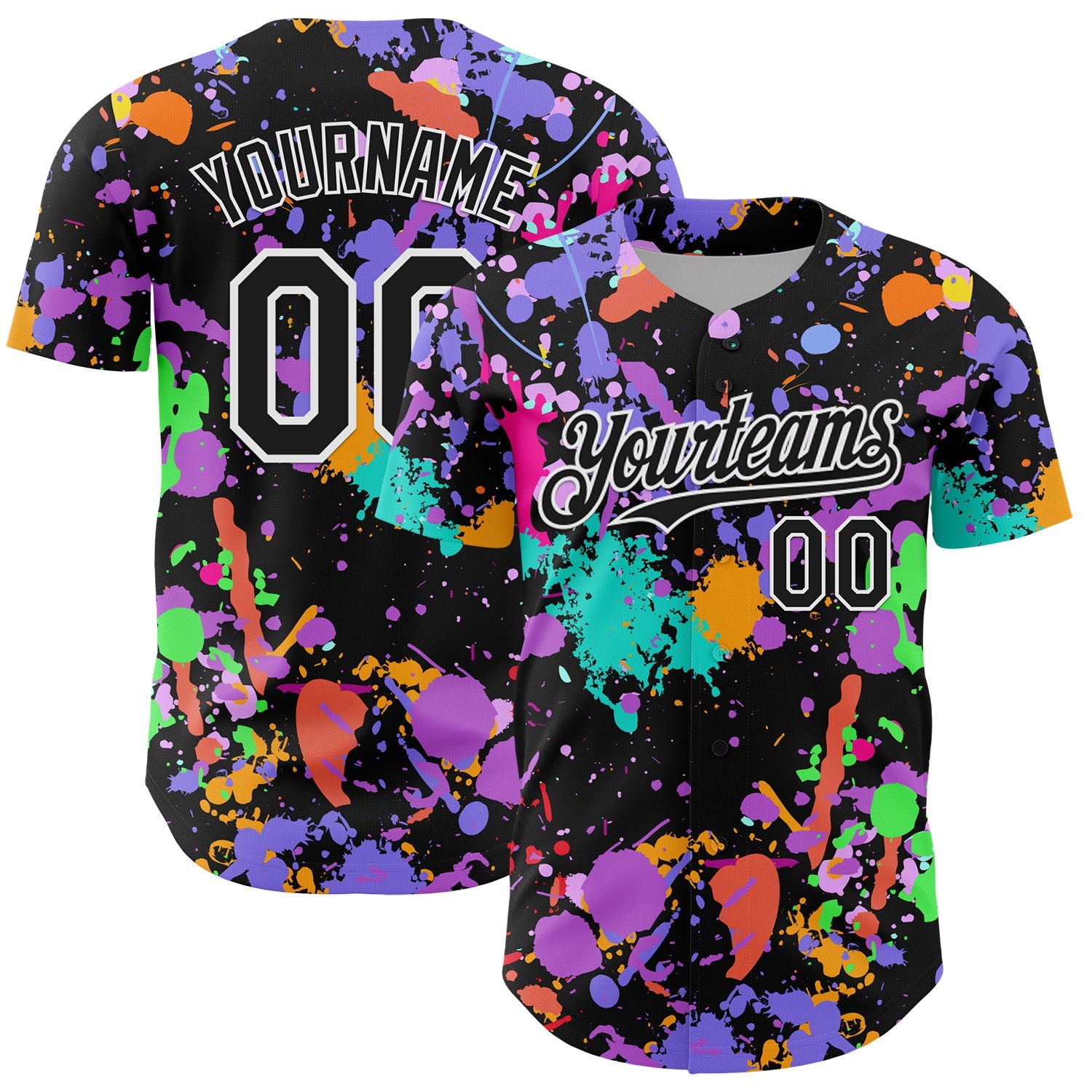 Custom Graffiti Pattern Black-White Authentic Baseball Jersey - Main View