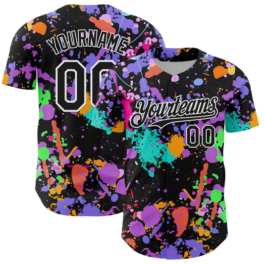 Custom Graffiti Pattern Black-White Authentic Baseball Jersey - Main View