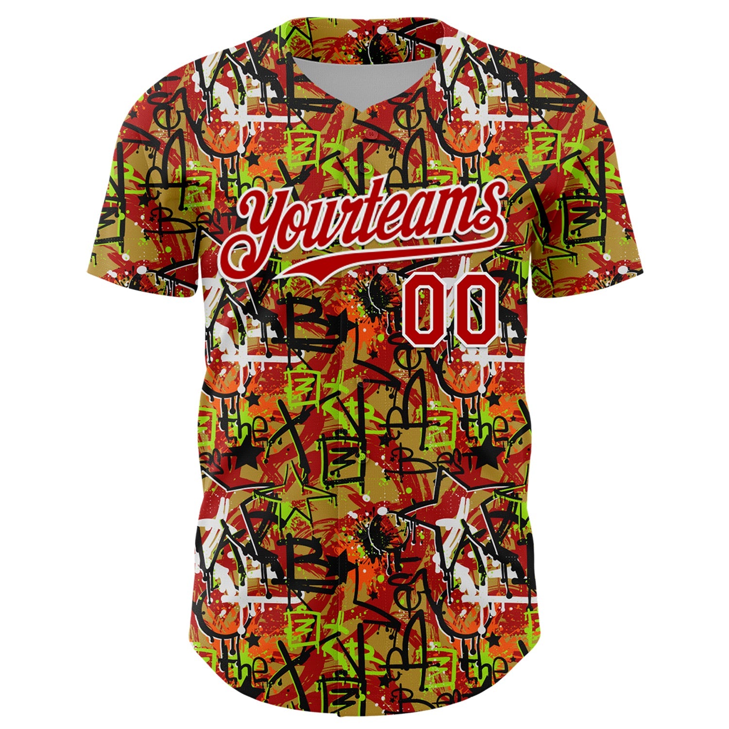 Custom Graffiti Pattern Red-White Splatter Authentic Baseball Jersey view 2