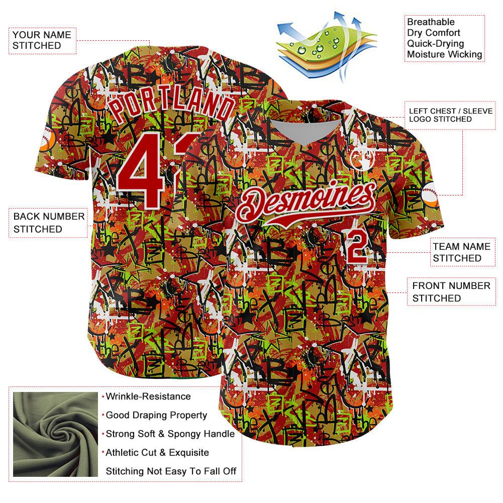 Custom Graffiti Pattern Red-White Splatter Authentic Baseball Jersey view 3