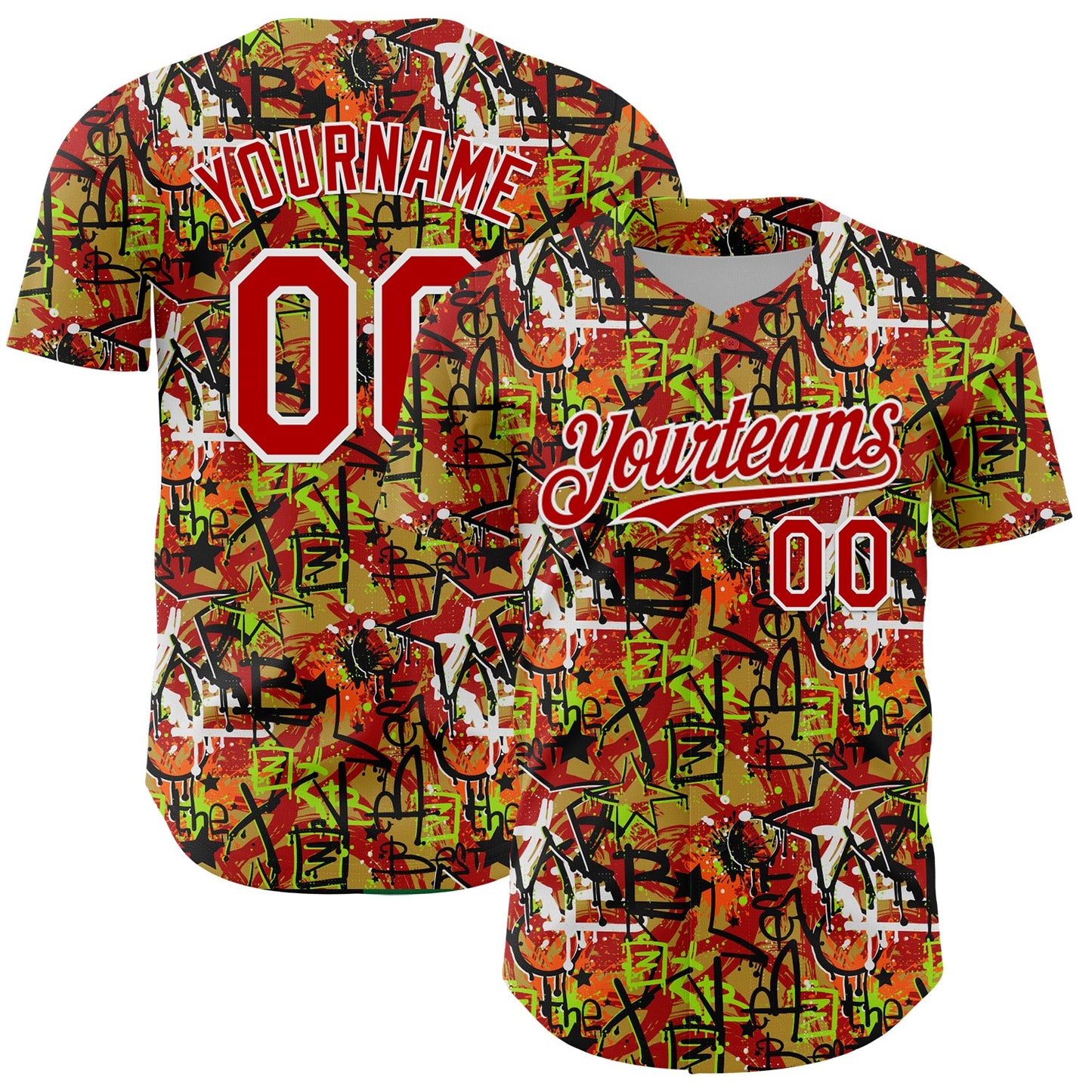 Custom Graffiti Pattern Red-White Splatter Authentic Baseball Jersey - Main View