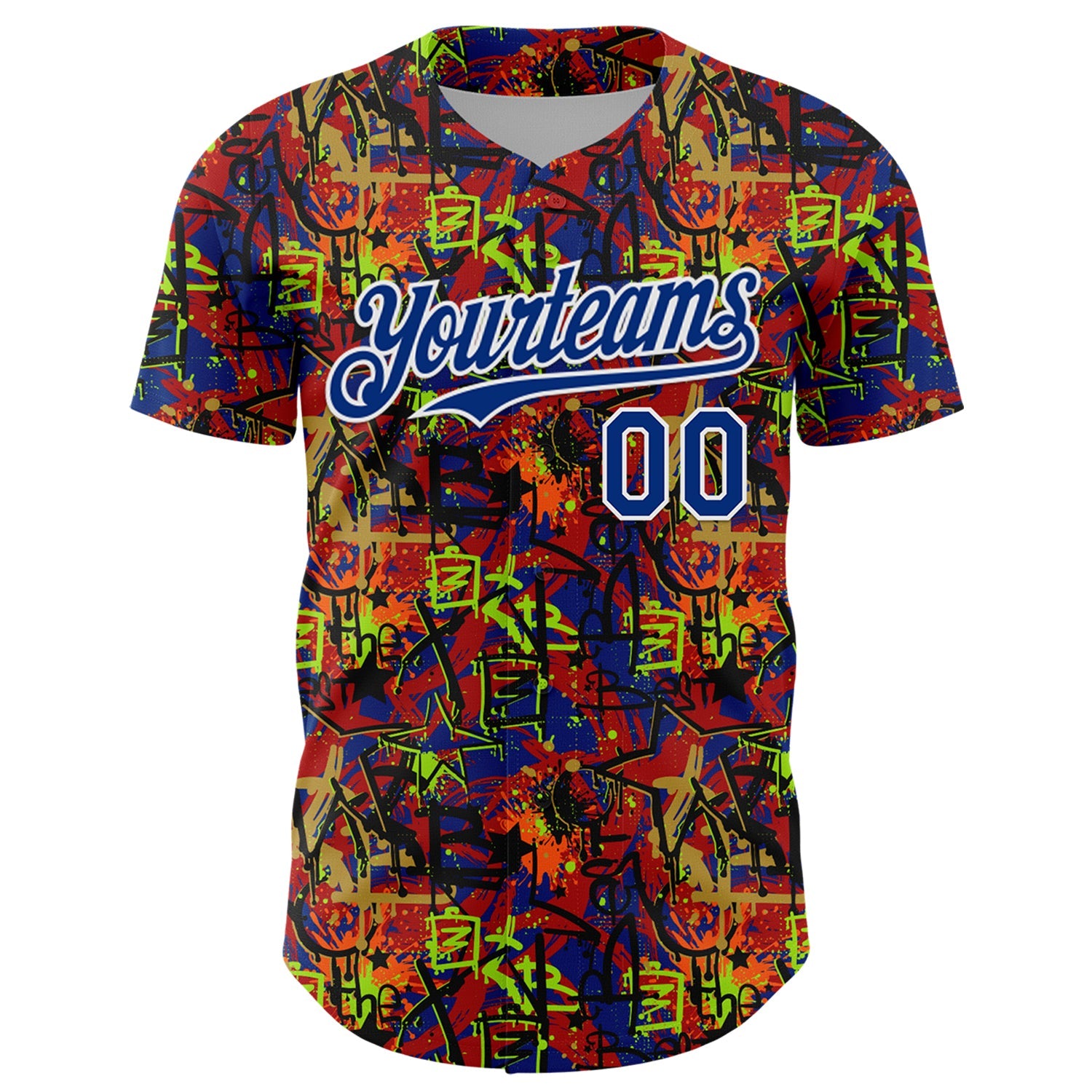 Custom Graffiti Pattern Royal-White Splatter Authentic Baseball Jersey view 2