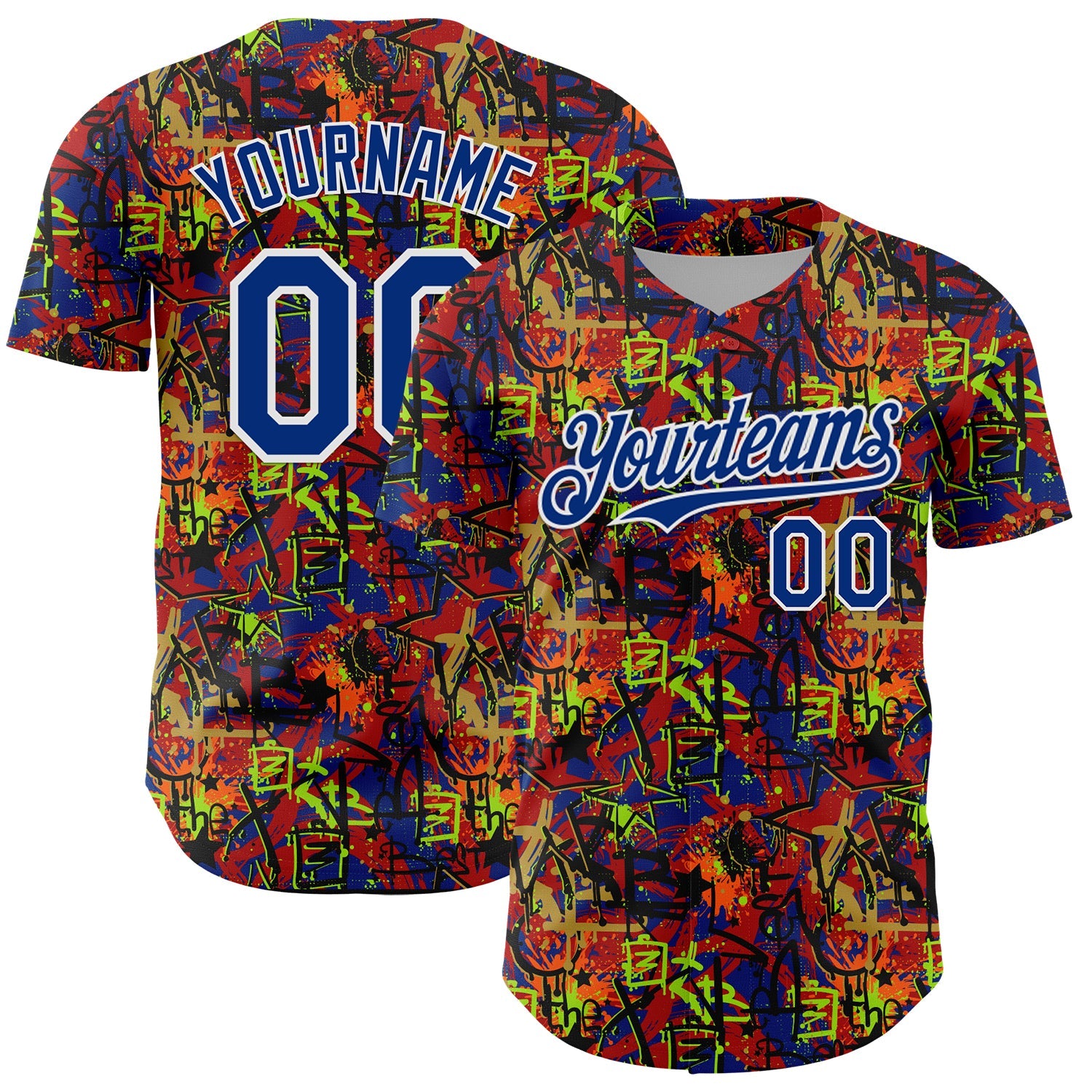 Custom Graffiti Pattern Royal-White Splatter Authentic Baseball Jersey - Main View
