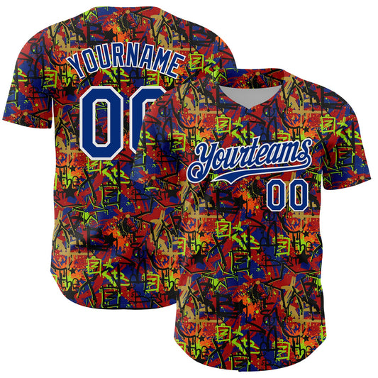 Custom Graffiti Pattern Royal-White Splatter Authentic Baseball Jersey - Main View