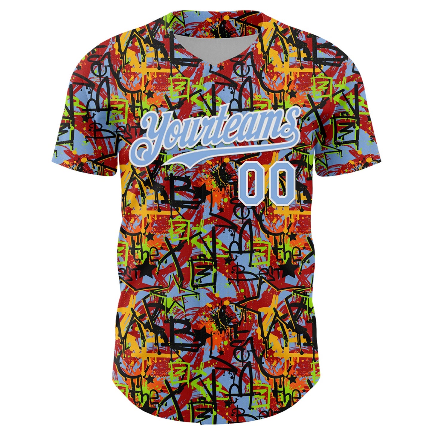 Custom Graffiti Pattern Light Blue-White Splatter Authentic Baseball Jersey view 2