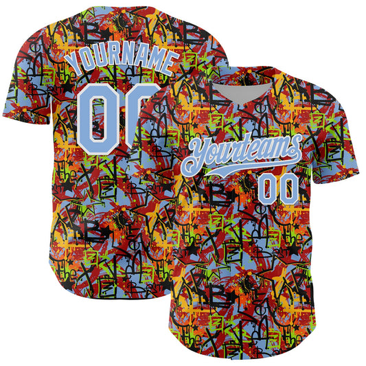Custom Graffiti Pattern Light Blue-White Splatter Authentic Baseball Jersey - Main View