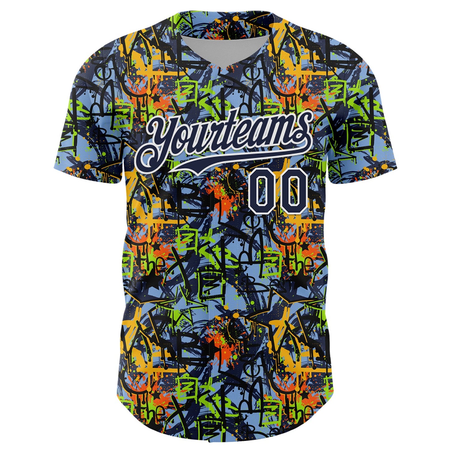 Custom Graffiti Pattern Navy-White Splatter Authentic Baseball Jersey view 2