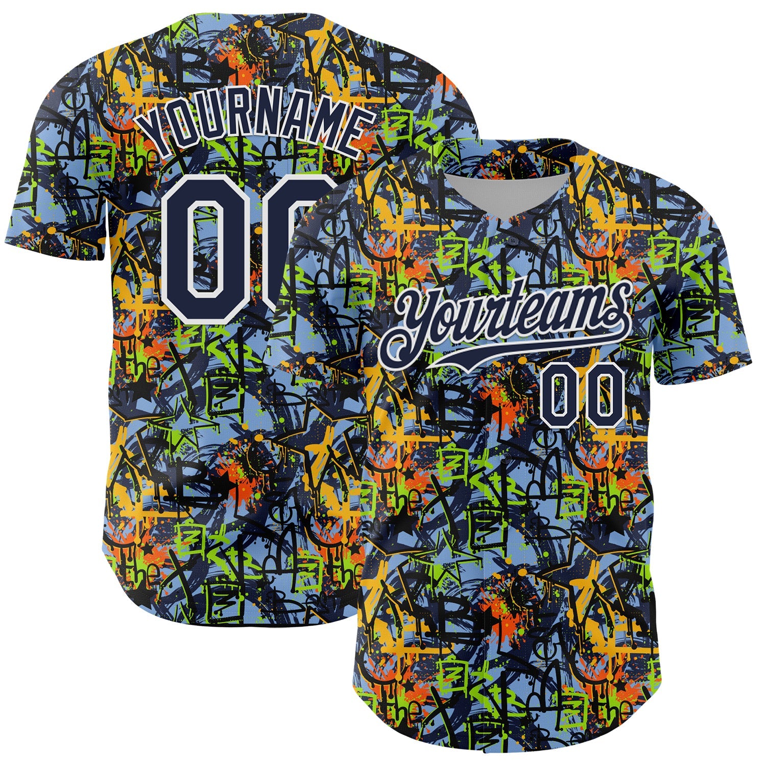 Custom Graffiti Pattern Navy-White Splatter Authentic Baseball Jersey - Main View